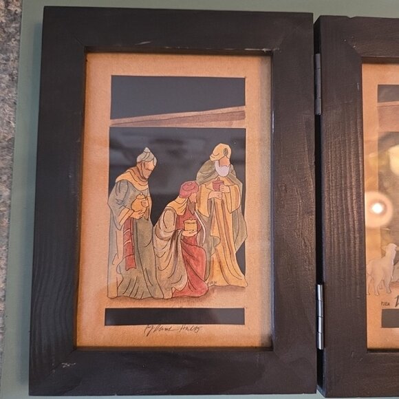 PJ Rankin Hults Wise Men Still Seek Him Framed Triptych Scherenschnitte Signed - Picture 2 of 12
